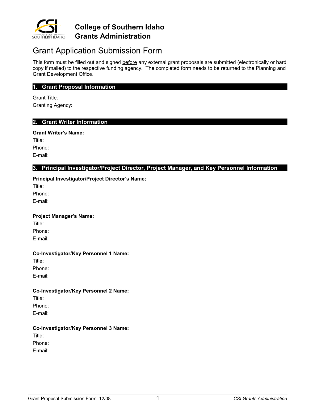 Grant Application Submission Form