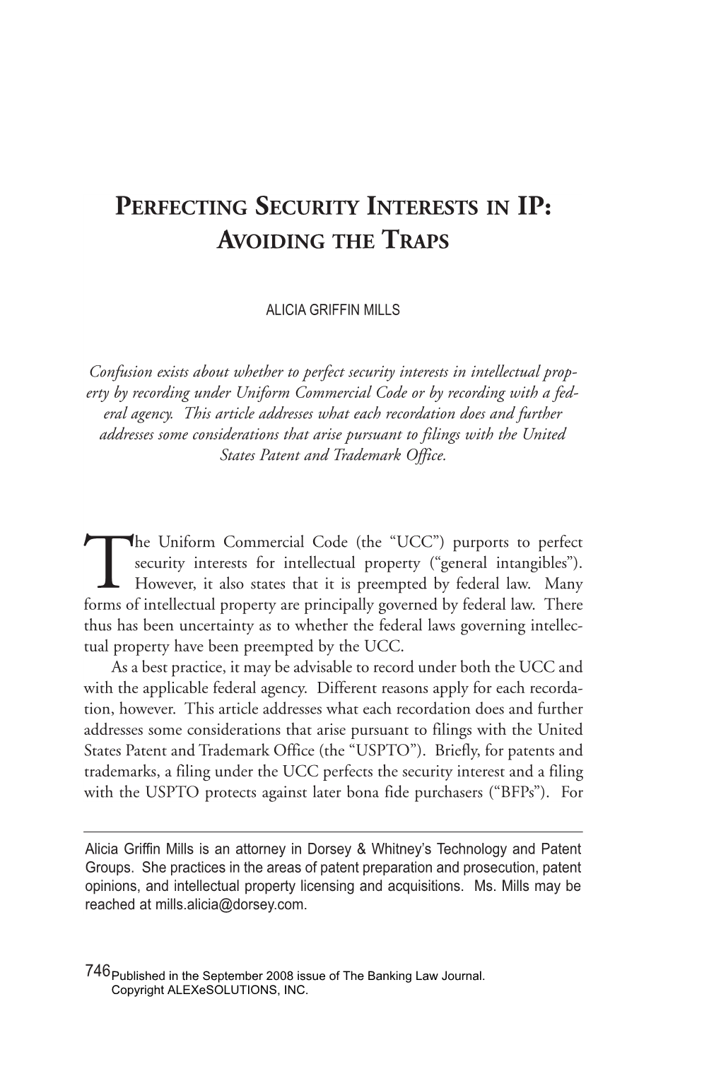 Perfecting Security Interests in Ip: Avoiding the Traps