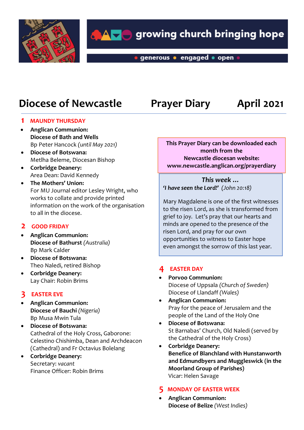 Download the April 2021 Prayer Diary