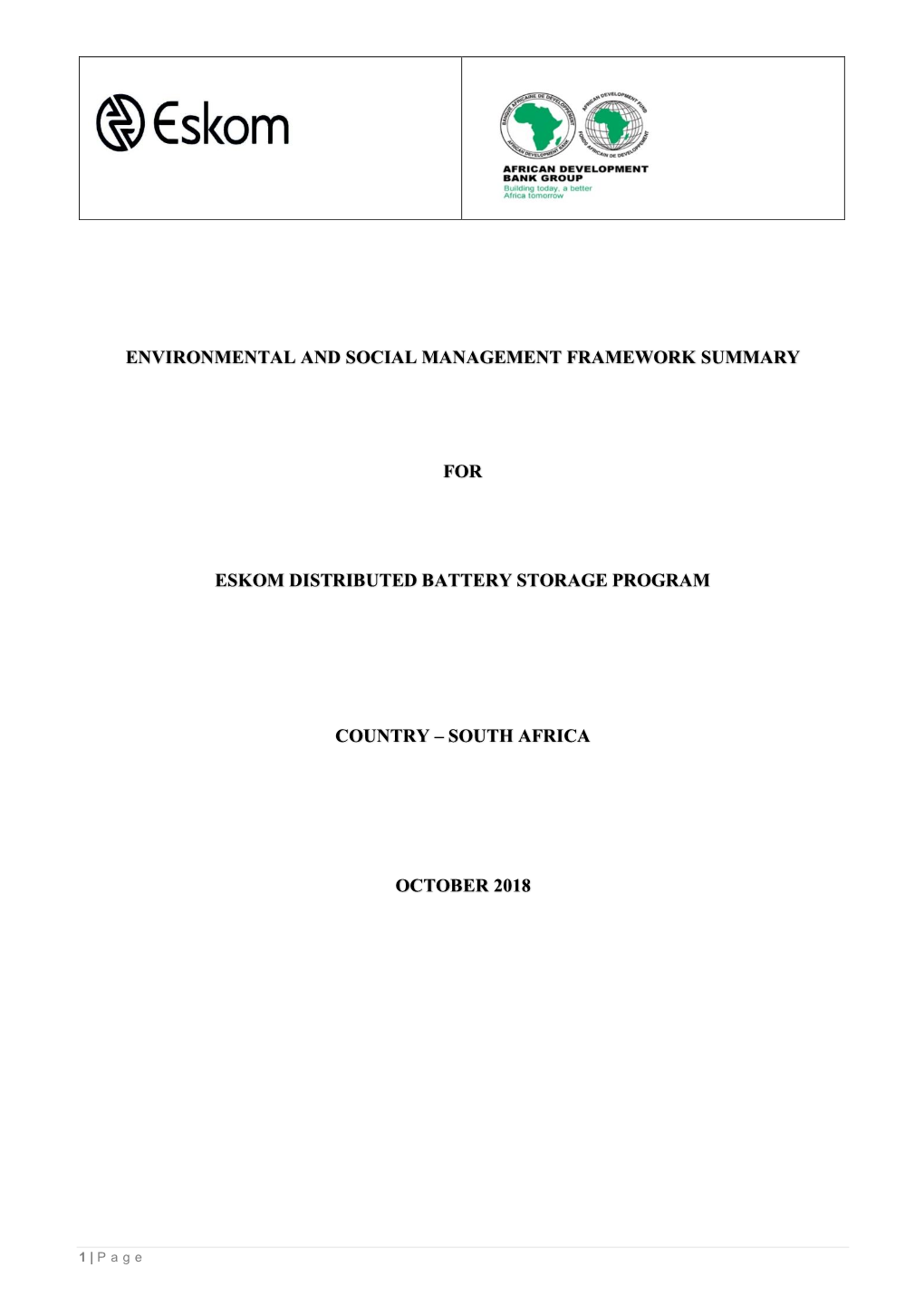 Environmental and Social Management Framework Summary