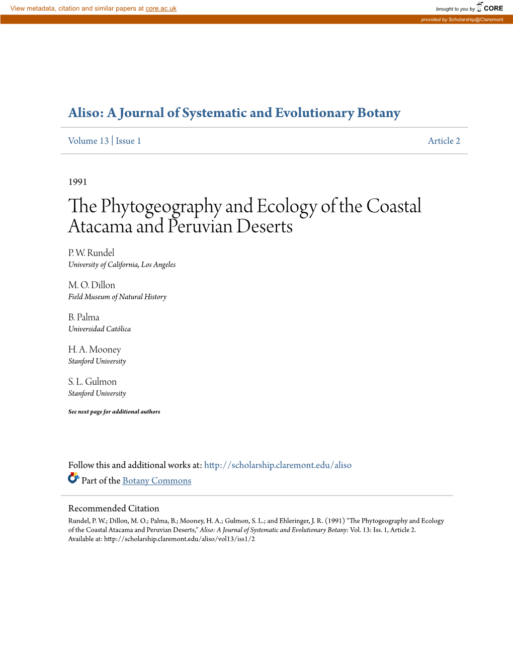 The Phytogeography and Ecology of the Coastal Atacama and Peruvian Deserts1