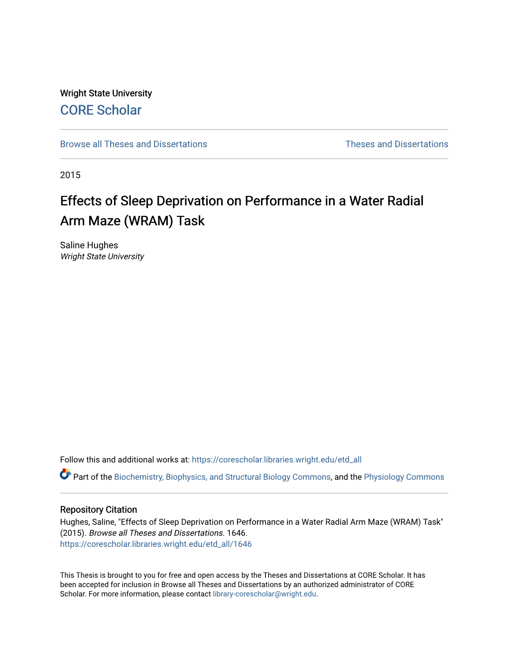 Effects of Sleep Deprivation on Performance in a Water Radial Arm Maze (WRAM) Task