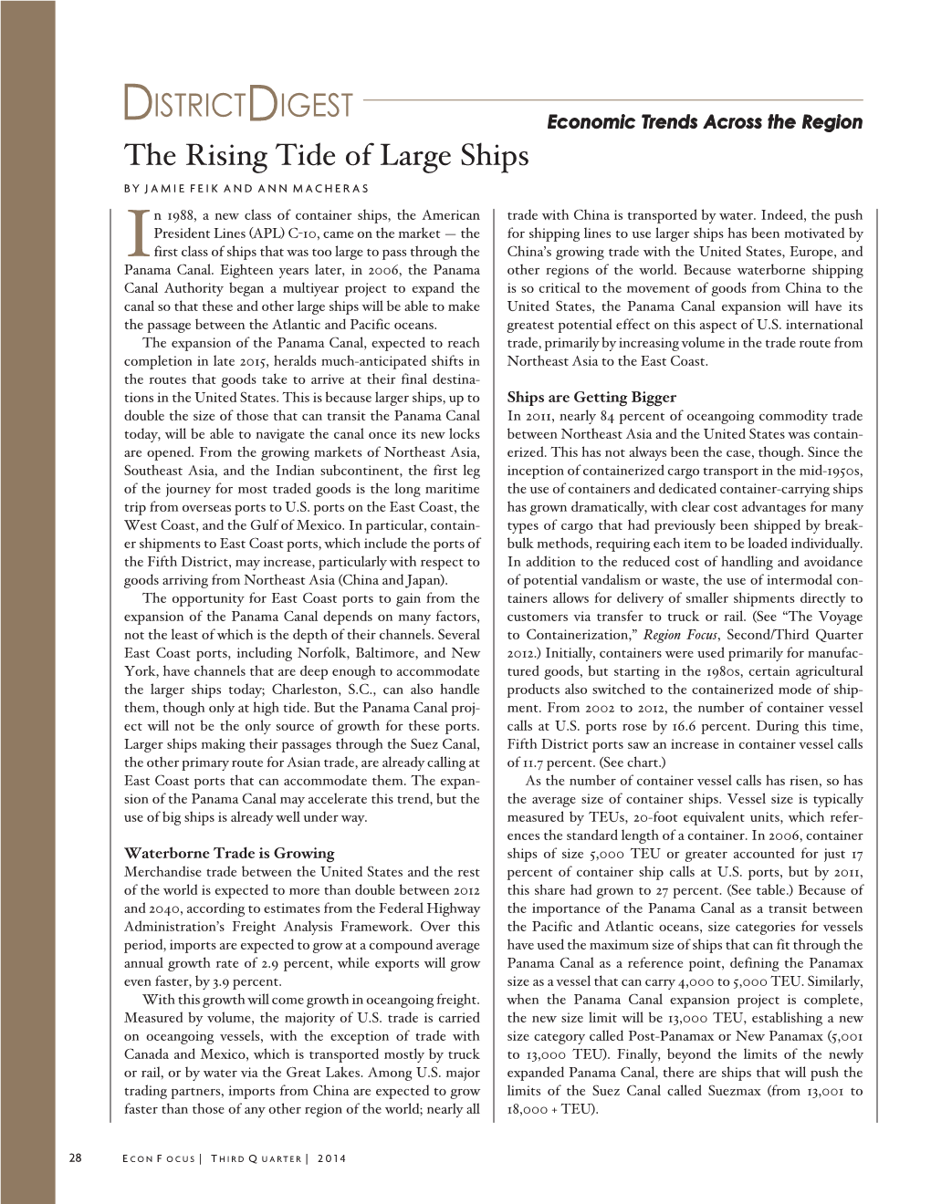 The Rising Tide of Large Ships by JAMIE FEIK and ANN MACHERAS