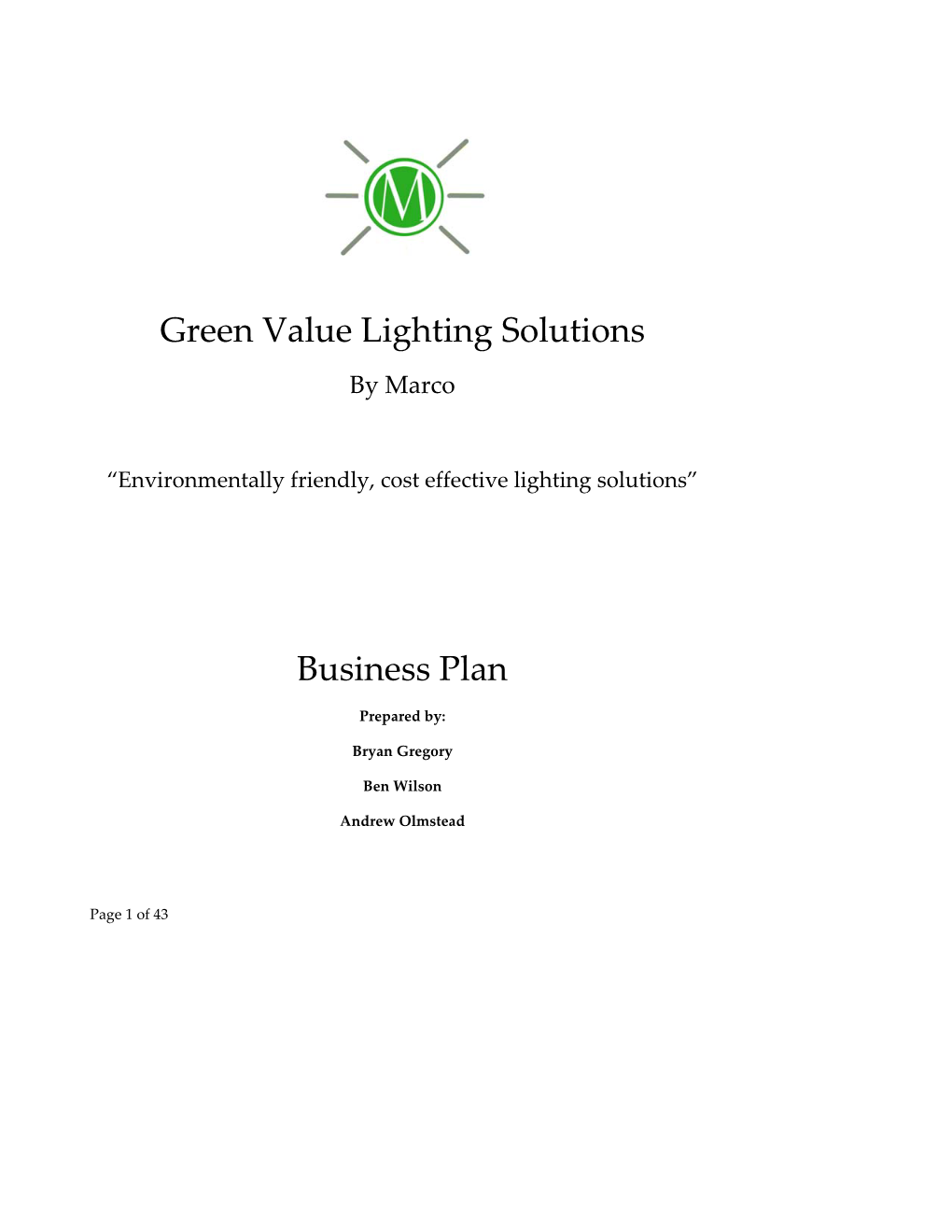 Green Value Lighting Solutions Business Plan