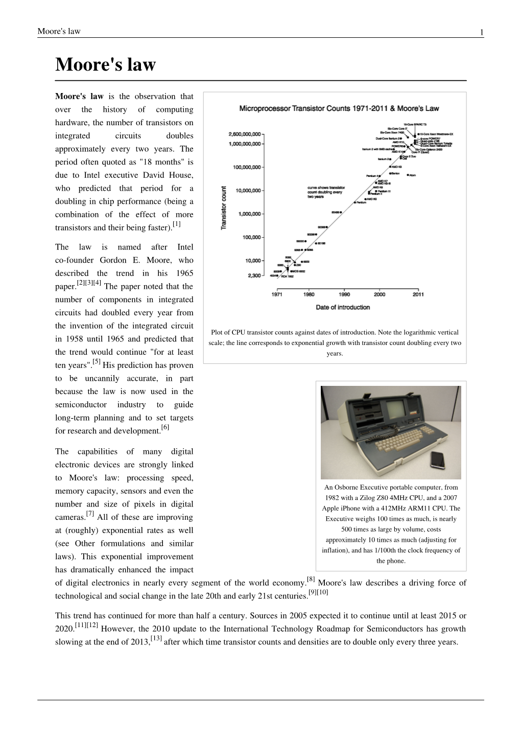 Moore's Law 1 Moore's Law