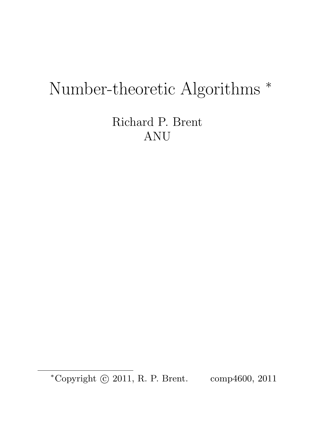 Number-Theoretic Algorithms ∗