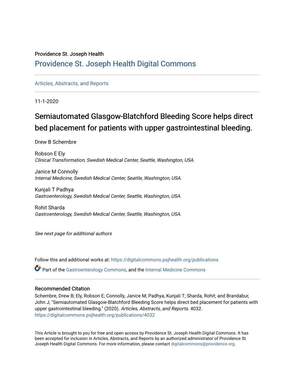 Semiautomated Glasgow-Blatchford Bleeding Score Helps Direct Bed Placement for Patients with Upper Gastrointestinal Bleeding