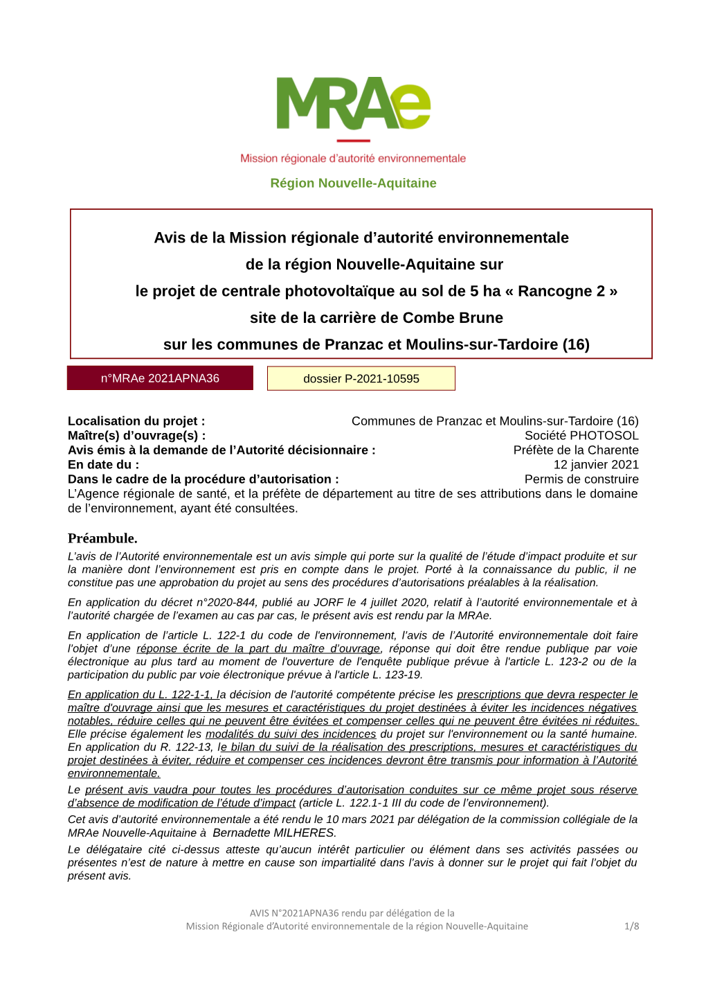 Avis De La Mission Régionale D'autorité Environnementale De La Région