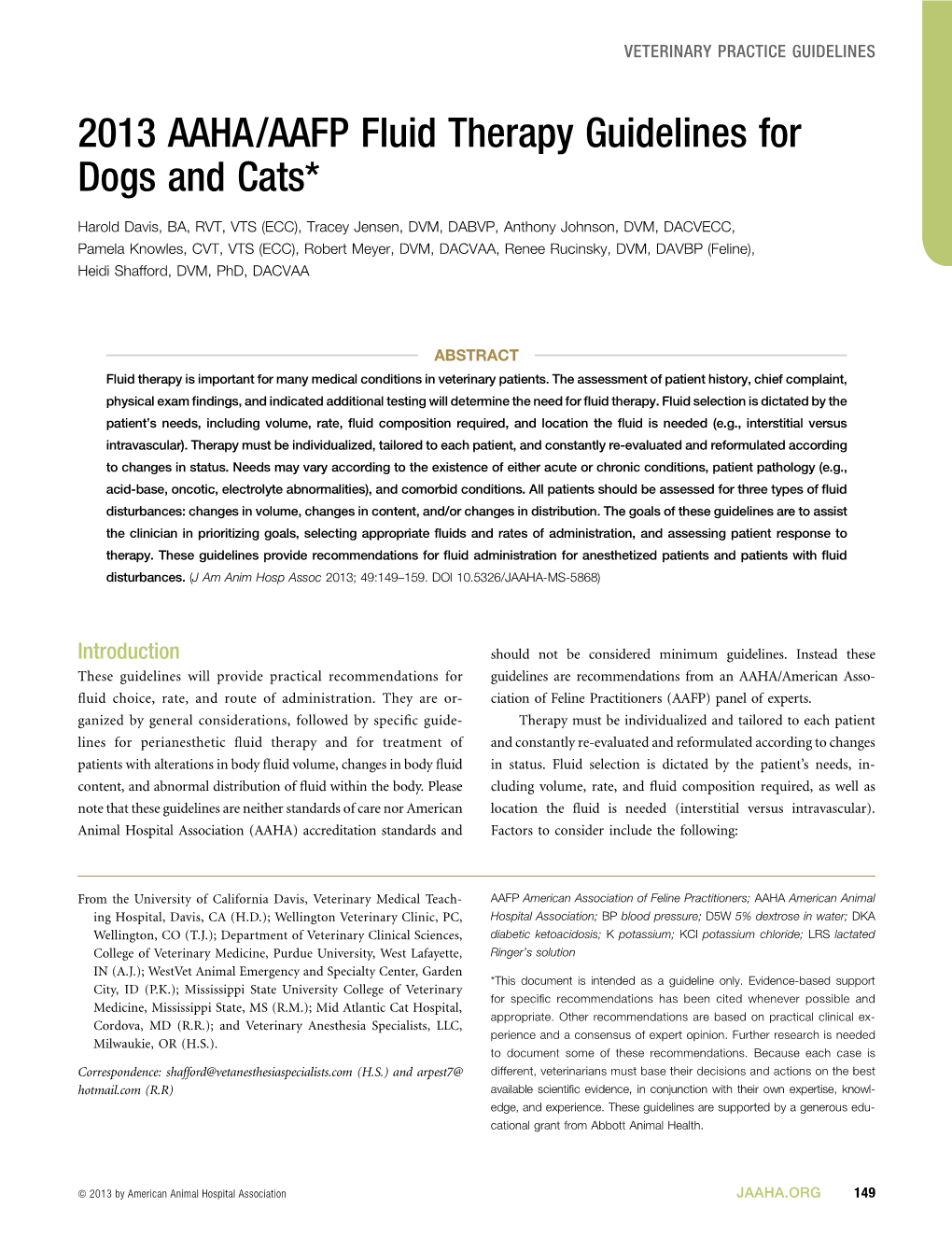 Fluid Therapy Guidelines for Dogs and Cats*