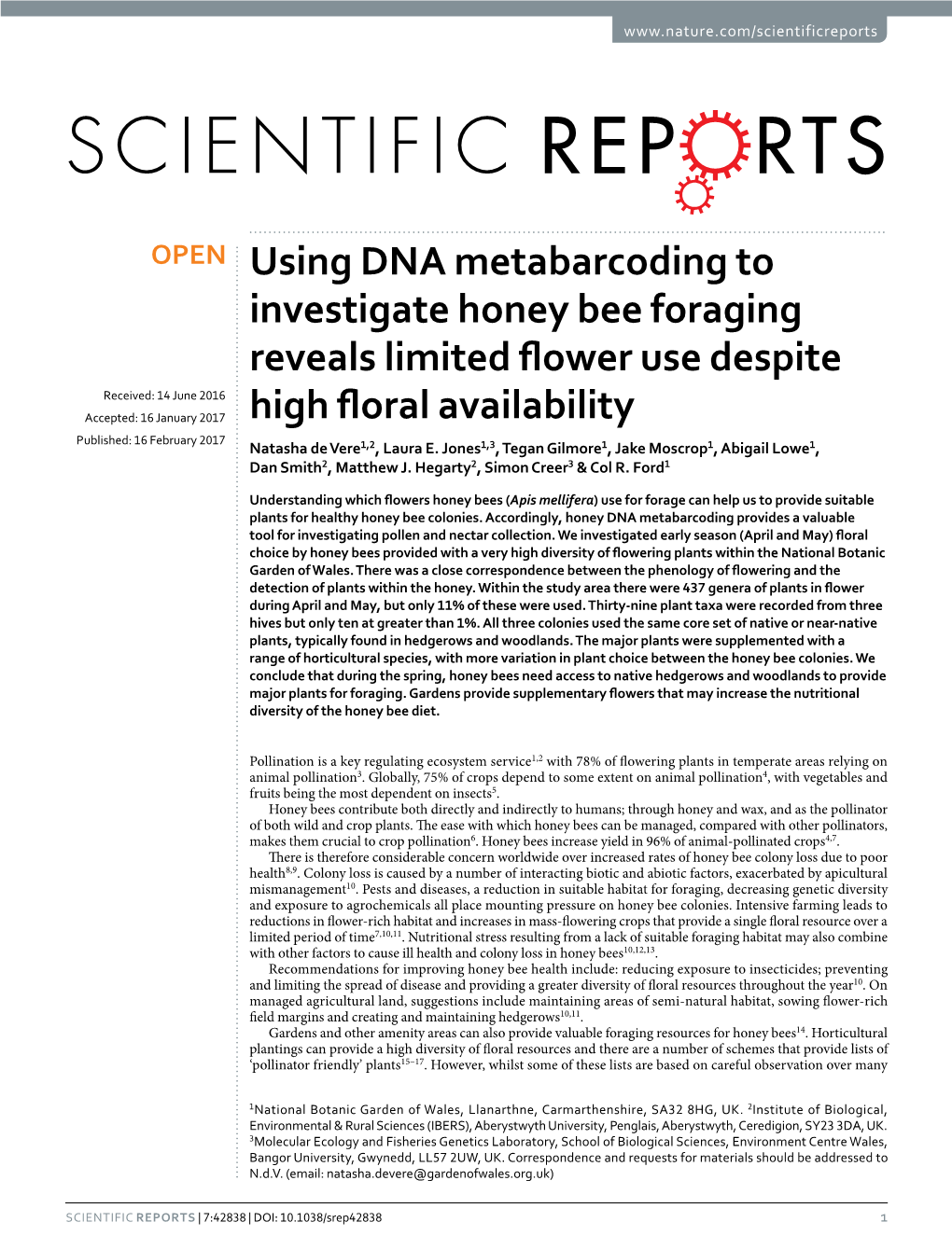 Using DNA Metabarcoding to Investigate Honey Bee Foraging