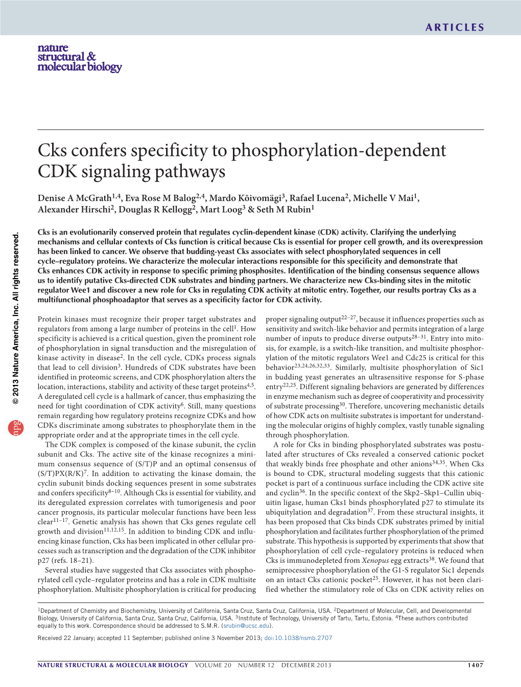 Cks Confers Specificity to Phosphorylation-Dependent CDK Signaling Pathways