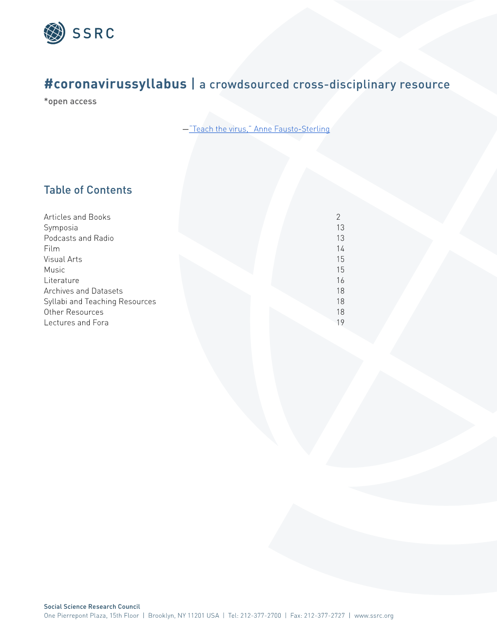 Coronavirussyllabus | a Crowdsourced Cross-Disciplinary Resource *Open Access