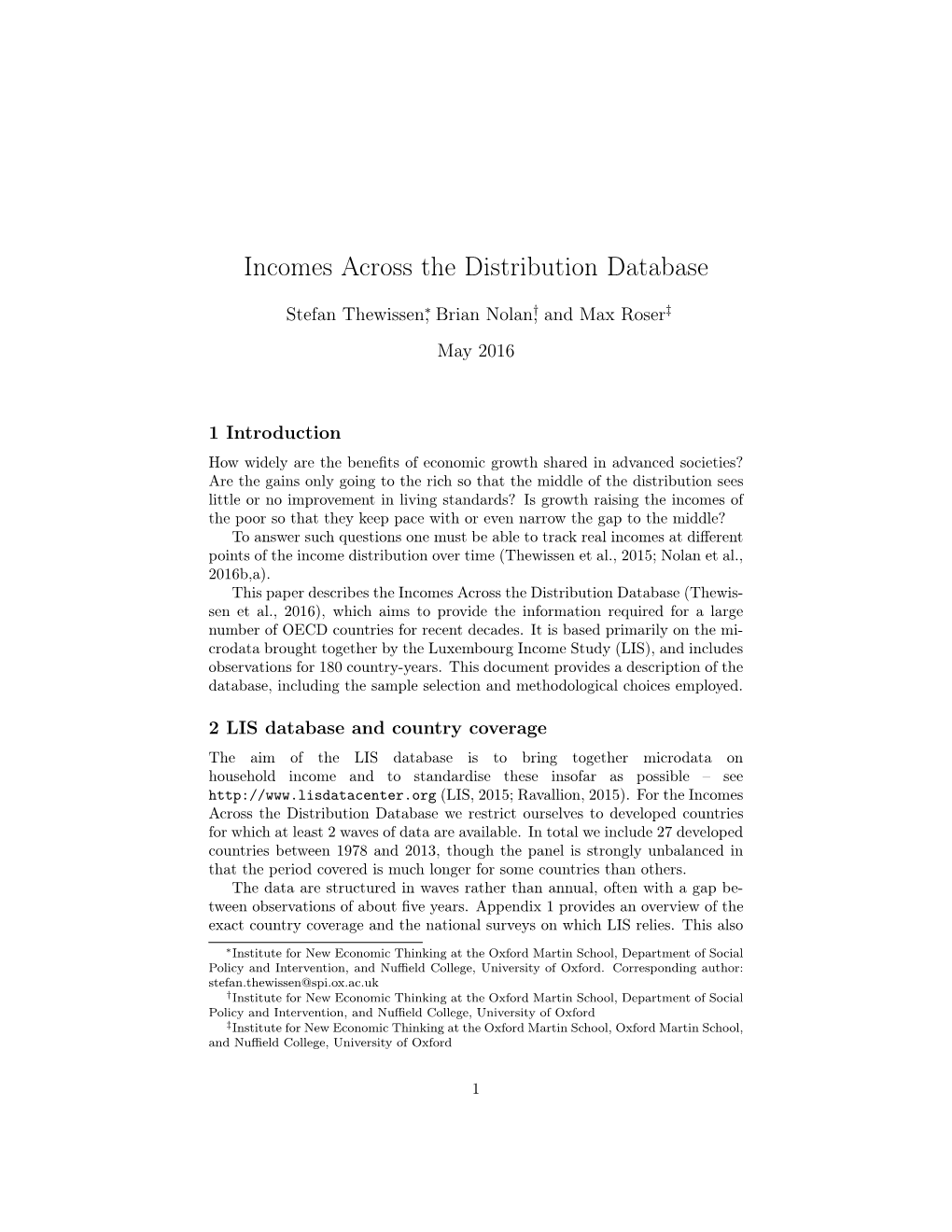 Incomes Across the Distribution Database