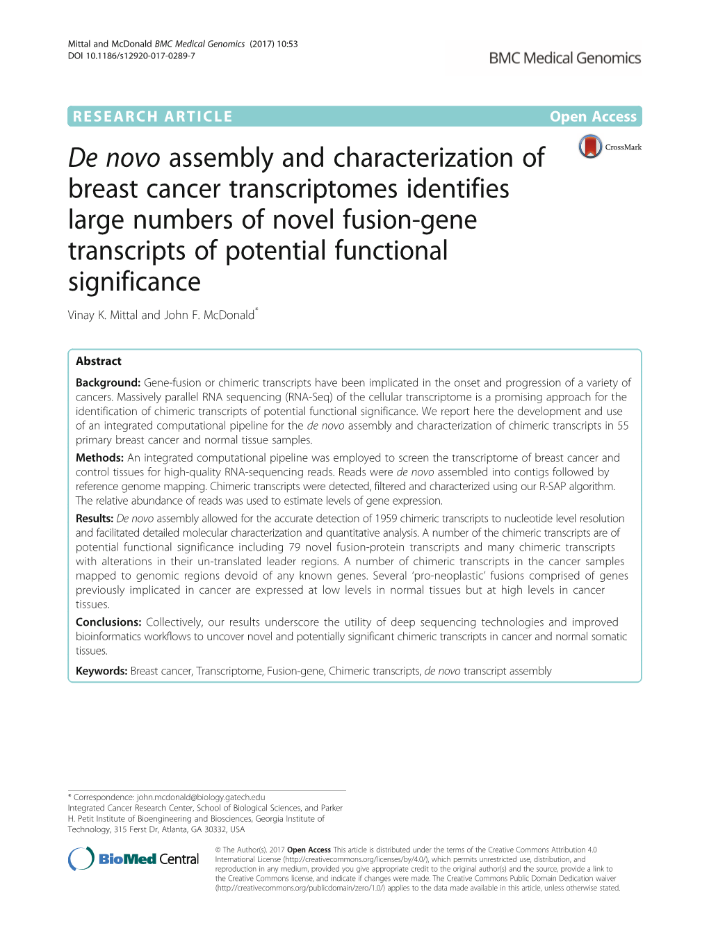 De Novo Assembly and Characterization of Breast Cancer Transcriptomes Identifies Large Numbers of Novel Fusion-Gene Transcripts