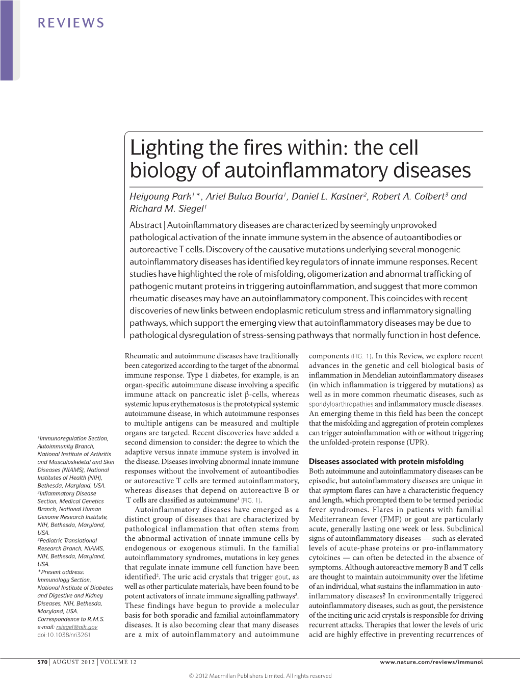 Lighting the Fires Within: the Cell Biology of Autoinflammatory Diseases