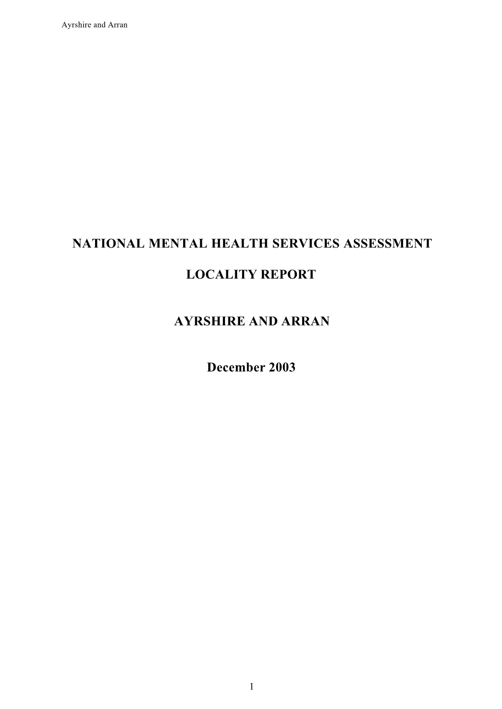 National Mental Health Services Assessment