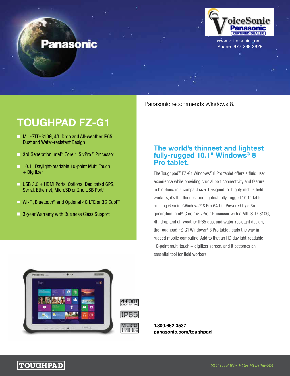 Panasonic Toughpad FZ-G1 Spec Sheet