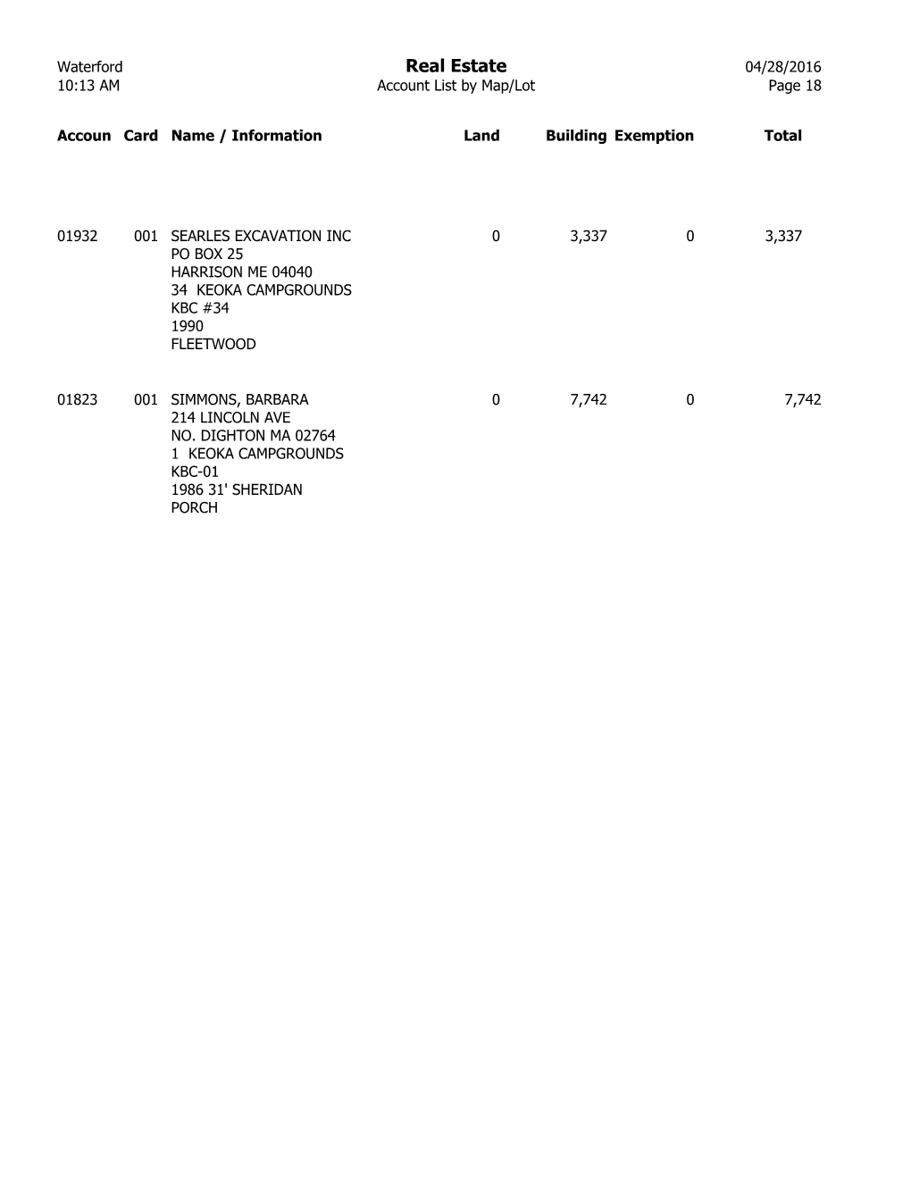 10:13 AM Account List by Map/Lot Page 18