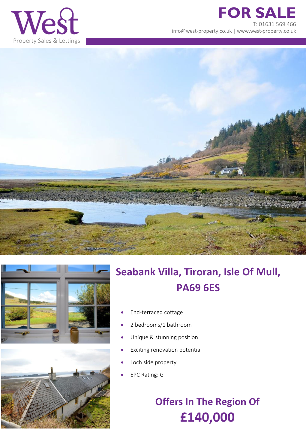 FOR SALE Seabank Villa, Tiroran, Isle of Mull, PA69