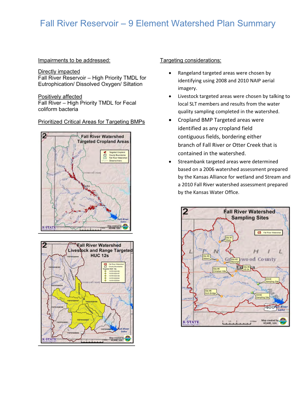 Fall River Reservoir – 9 Element Watershed Plan Summary