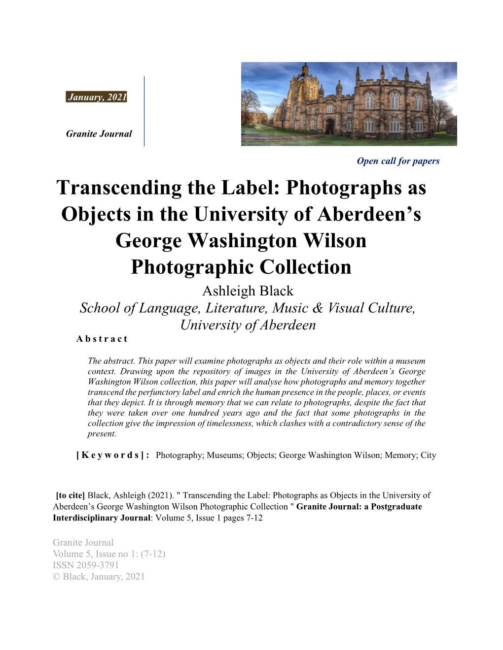Transcending the Label: Photographs As Objects in the University of Aberdeen's George Washington Wilson Photographic Collectio