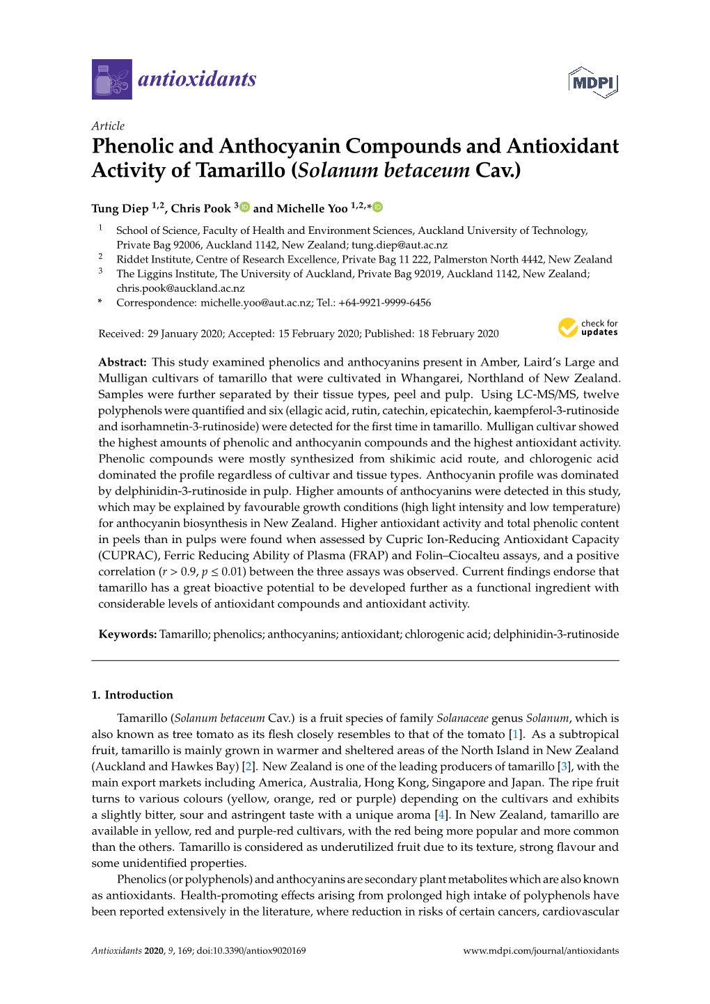 Phenolic and Anthocyanin Compounds and Antioxidant Activity of Tamarillo (Solanum Betaceum Cav.)
