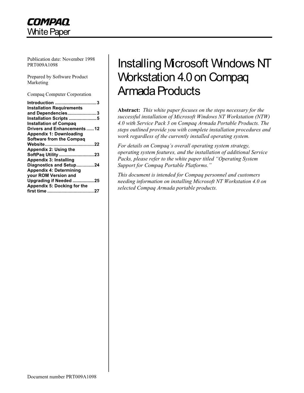 Installing Microsoft Windows NT Workstation 4.0 on Compaq Armada Products 2