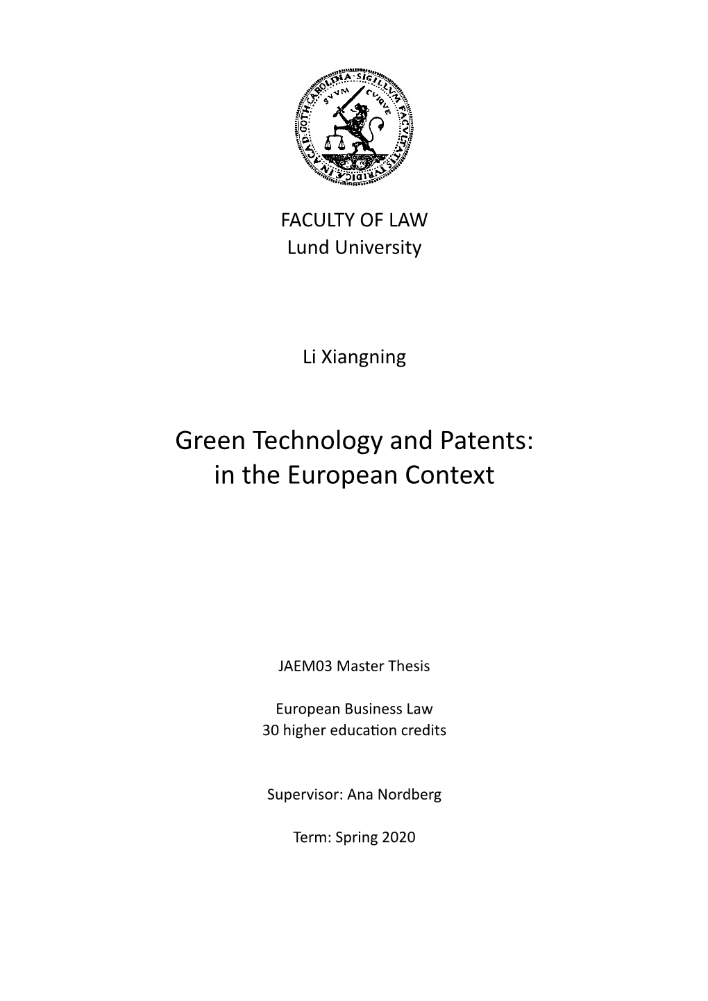 Green Technology and Patents-In the European Context