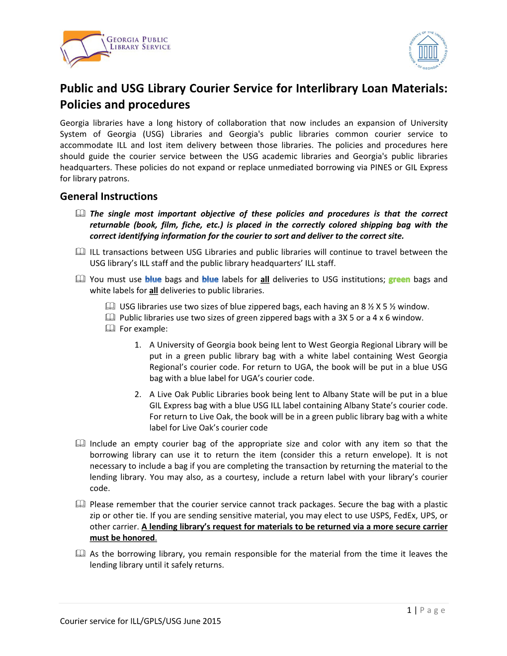 Public and USG Library Courier Service for Interlibrary Loan