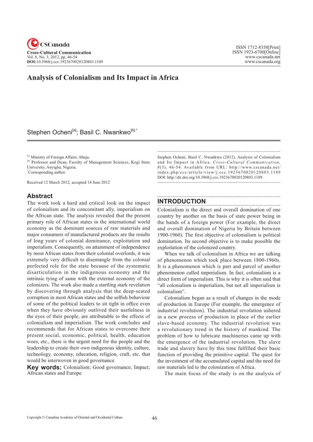 Analysis of Colonialism and Its Impact in Africa