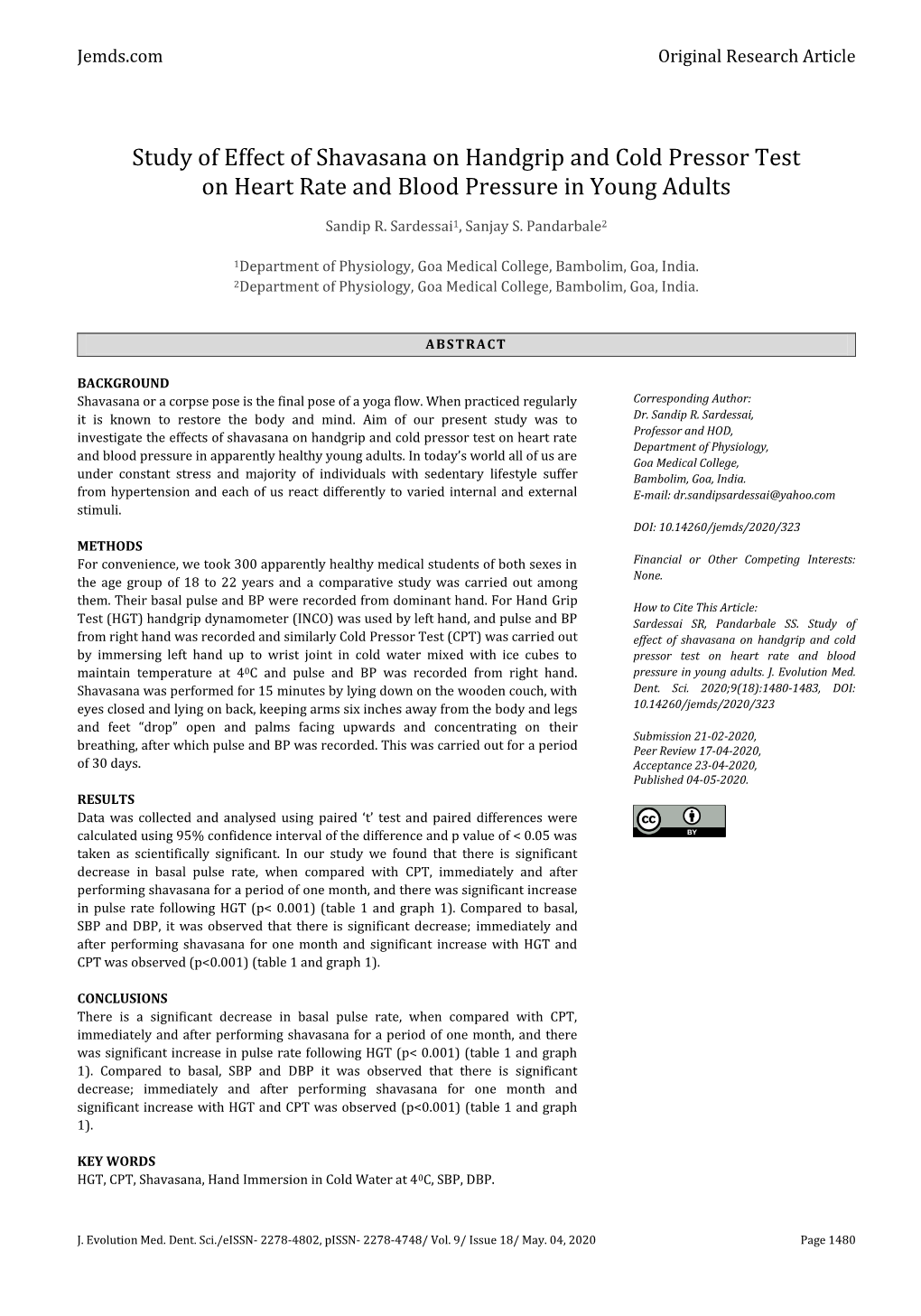 Study of Effect of Shavasana on Handgrip and Cold Pressor Test on Heart Rate and Blood Pressure in Young Adults