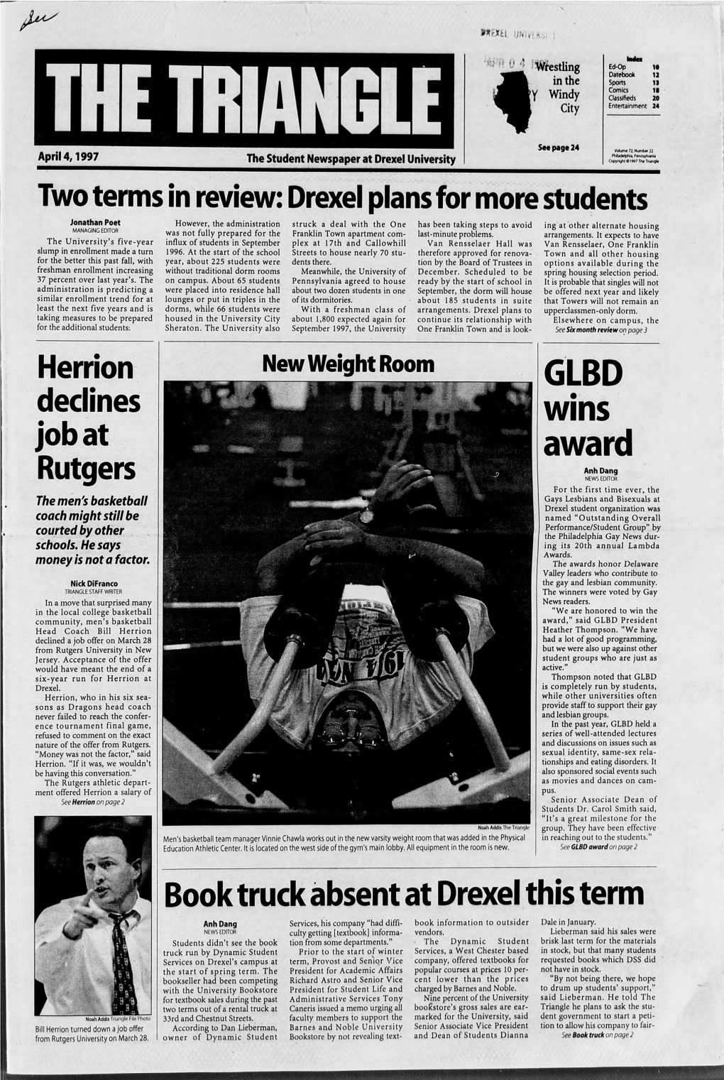 Herrion Declines Job at Rutgers GLBD Wins Award Book Truck Absent At