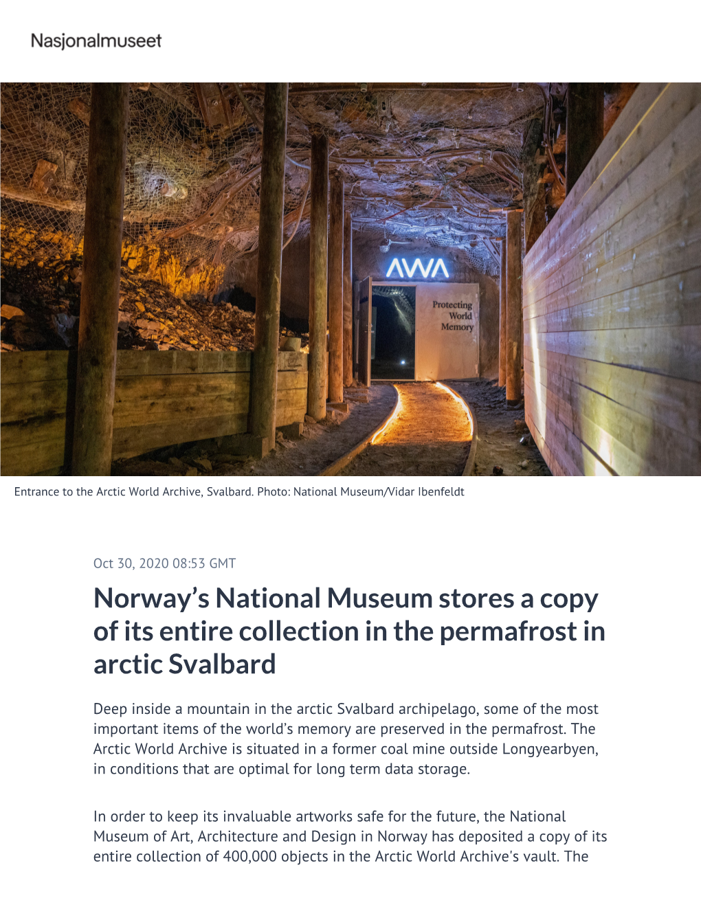 Norway's National Museum Stores a Copy of Its Entire Collection in The