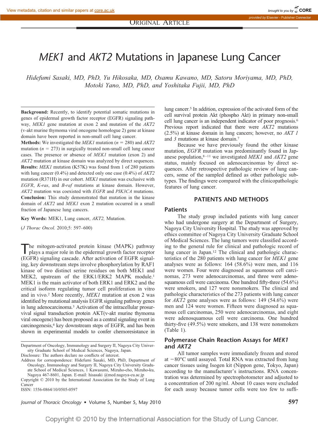 MEK1 and AKT2 Mutations in Japanese Lung Cancer