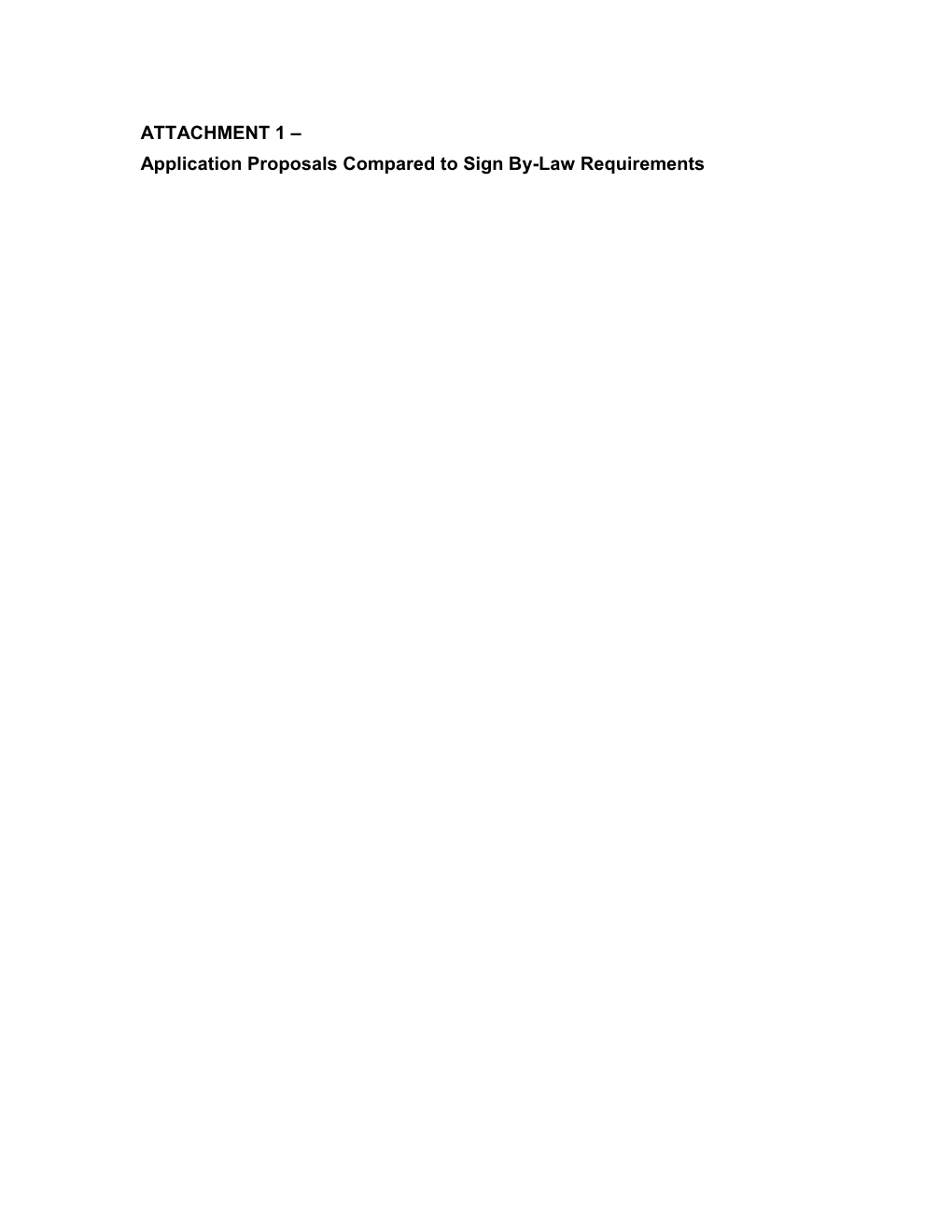 ATTACHMENT 1 – Application Proposals Compared to Sign By-Law Requirements