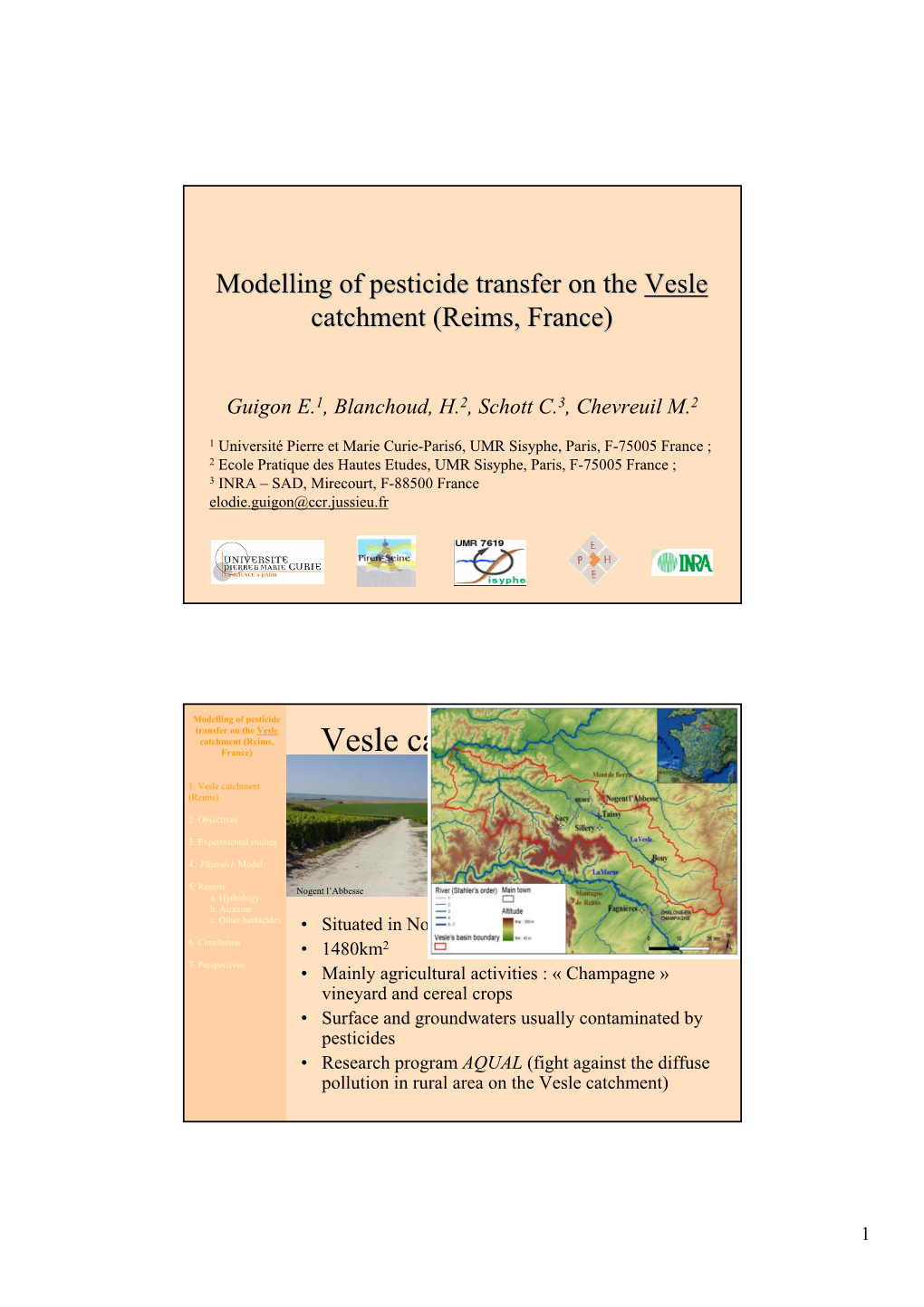 Modelling of Pesticide Transfer on the Vesle Catchment (Reims, France)