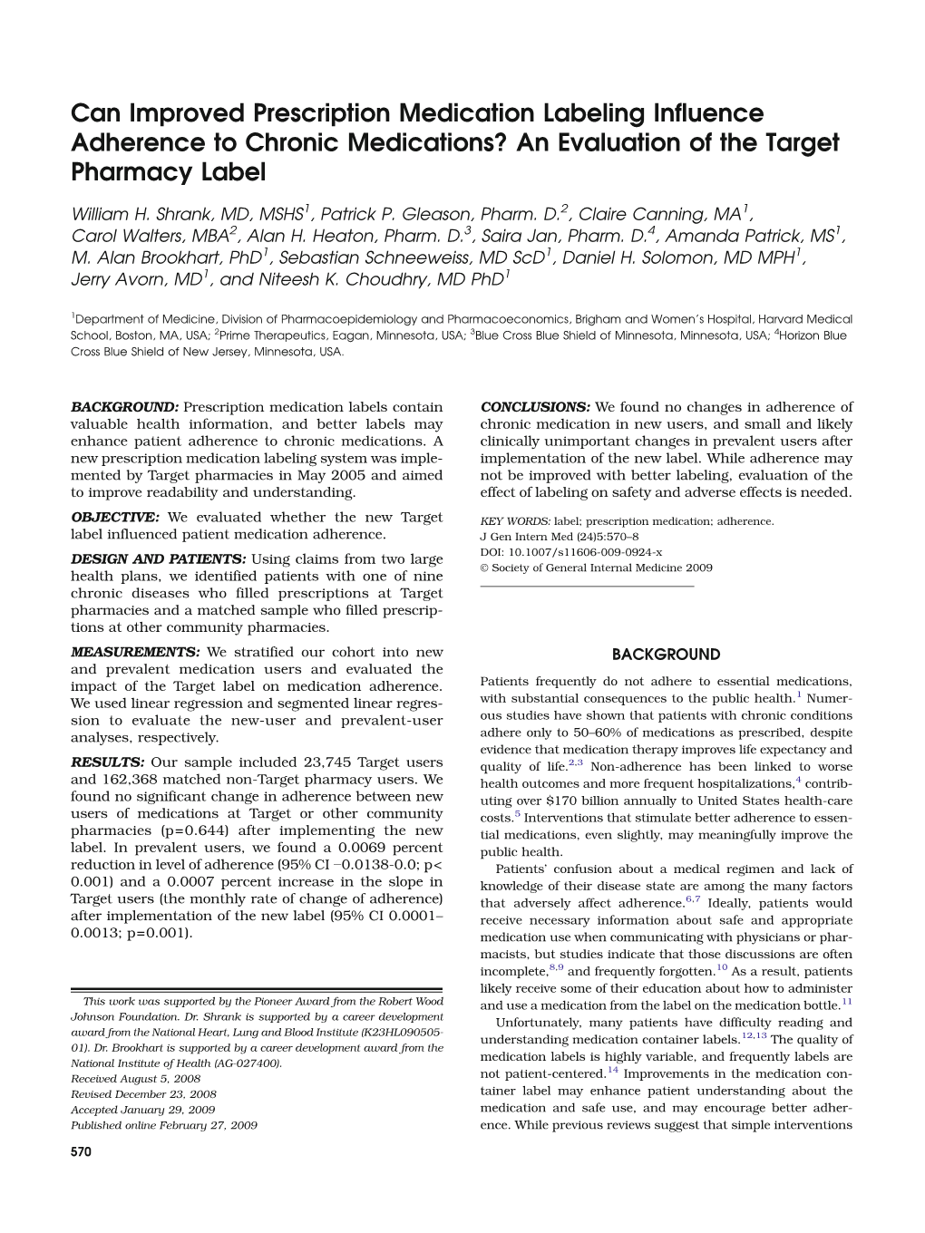 Can Improved Prescription Medication Labeling Influence Adherence to Chronic Medications? an Evaluation of the Target Pharmacy Label