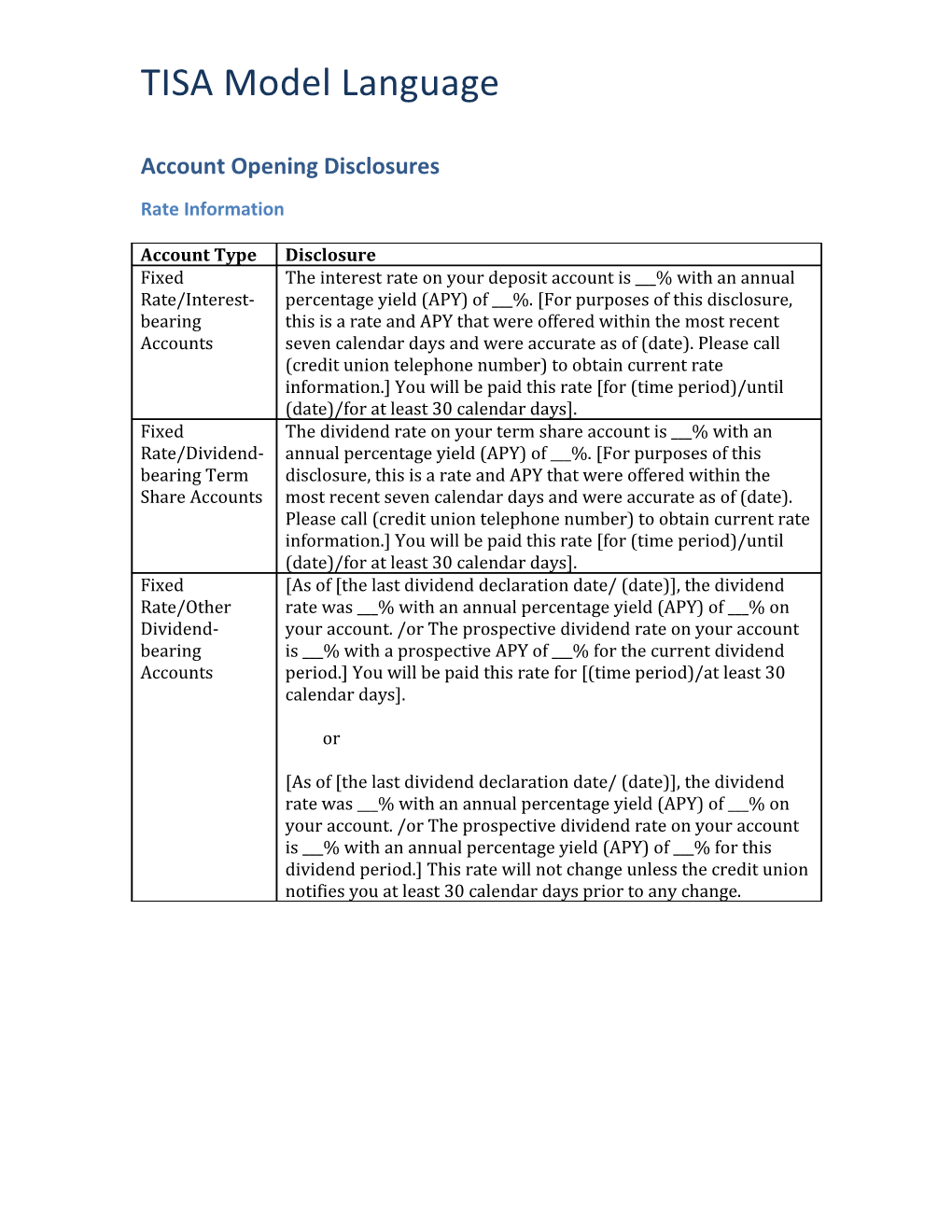 Account Opening Disclosures