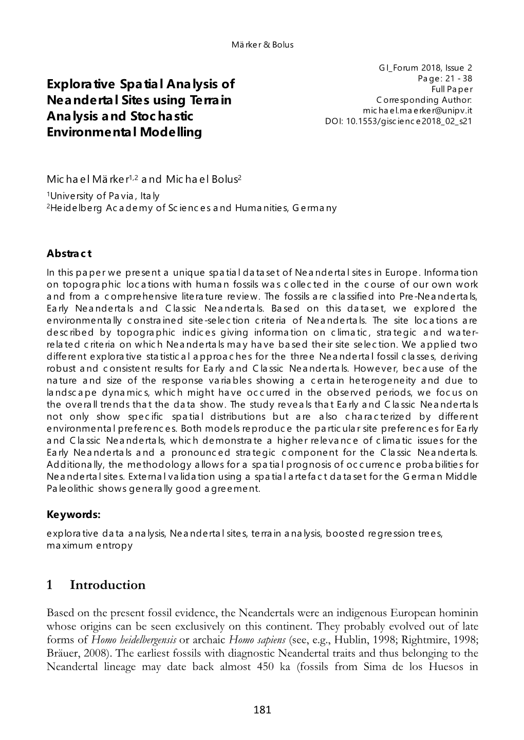 Explorative Spatial Analysis of Neandertal Sites Using Terrain