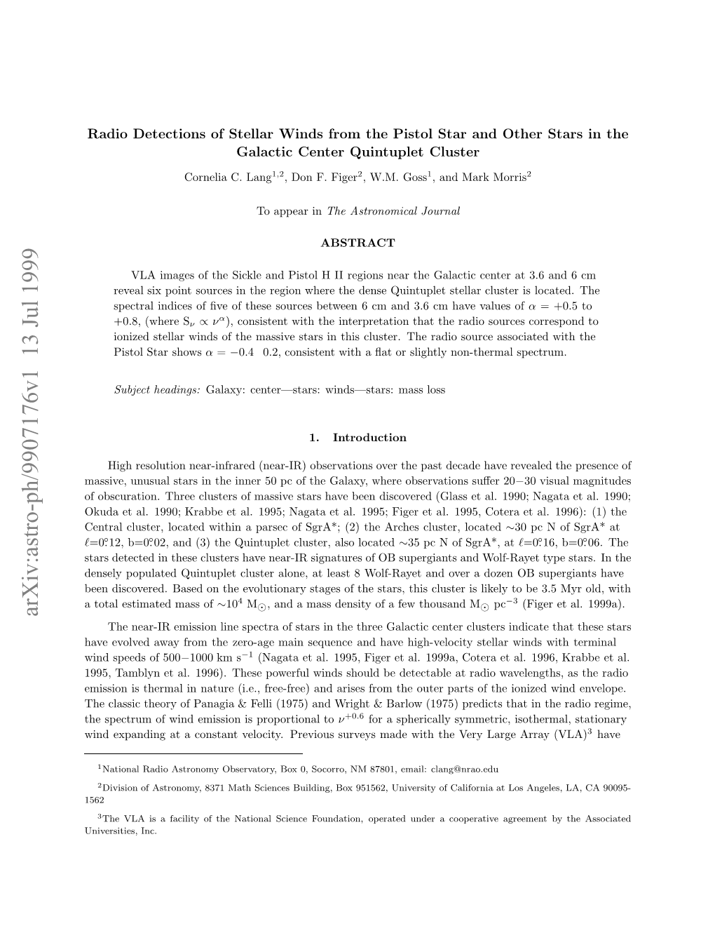 Radio Detections of Stellar Winds from the Pistol Star and Other Stars In