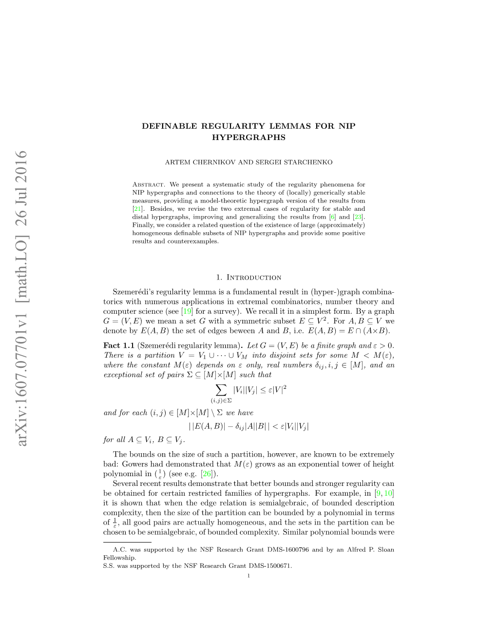 Arxiv:1607.07701V1 [Math.LO]