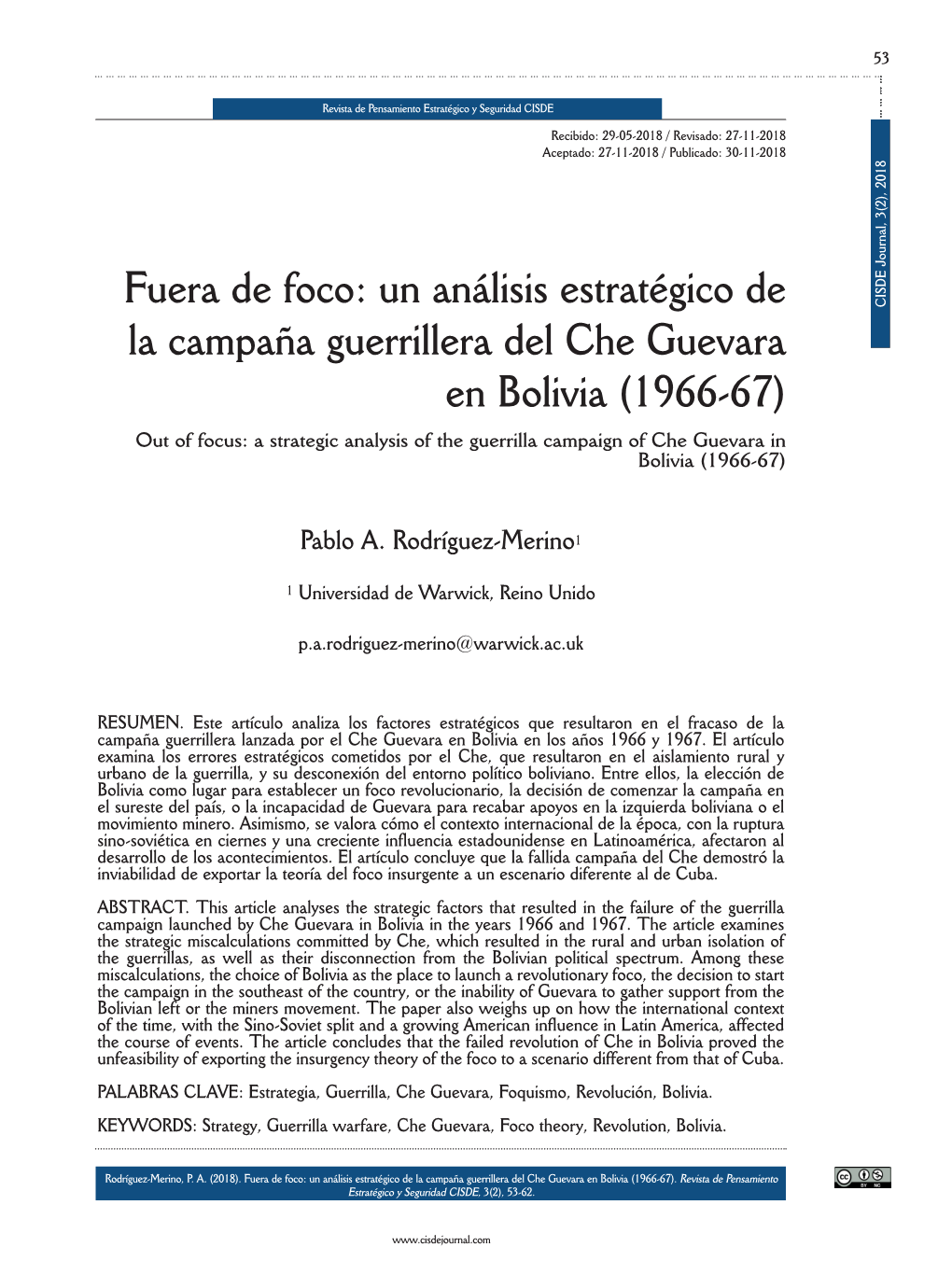 Un Análisis Estratégico De La Campaña Guerrillera Del Che Guevara En Bolivia (1966-67)