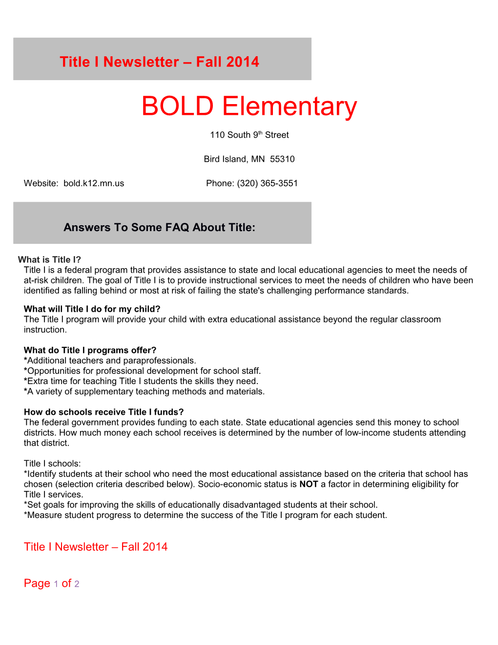 BOLD Elementary