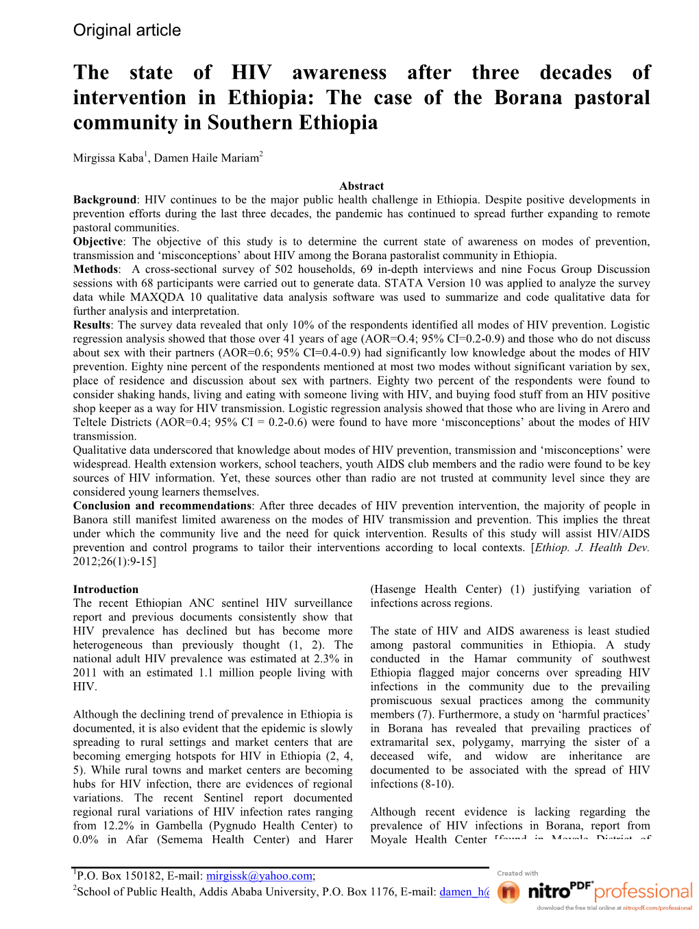 The State of HIV Awareness After Three Decades of Intervention in Ethiopia: the Case of the Borana Pastoral Community in Southern Ethiopia