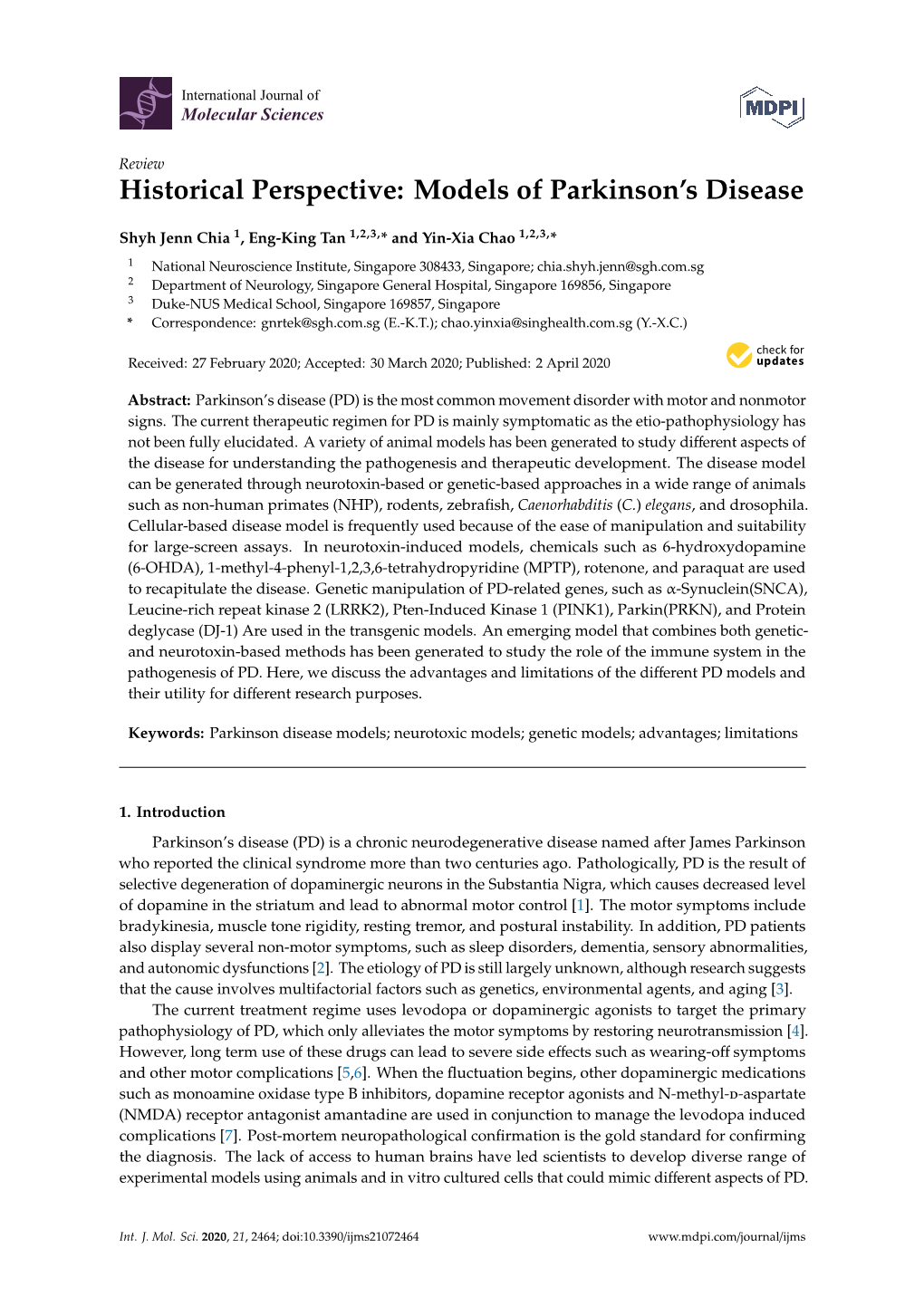 Models of Parkinson's Disease