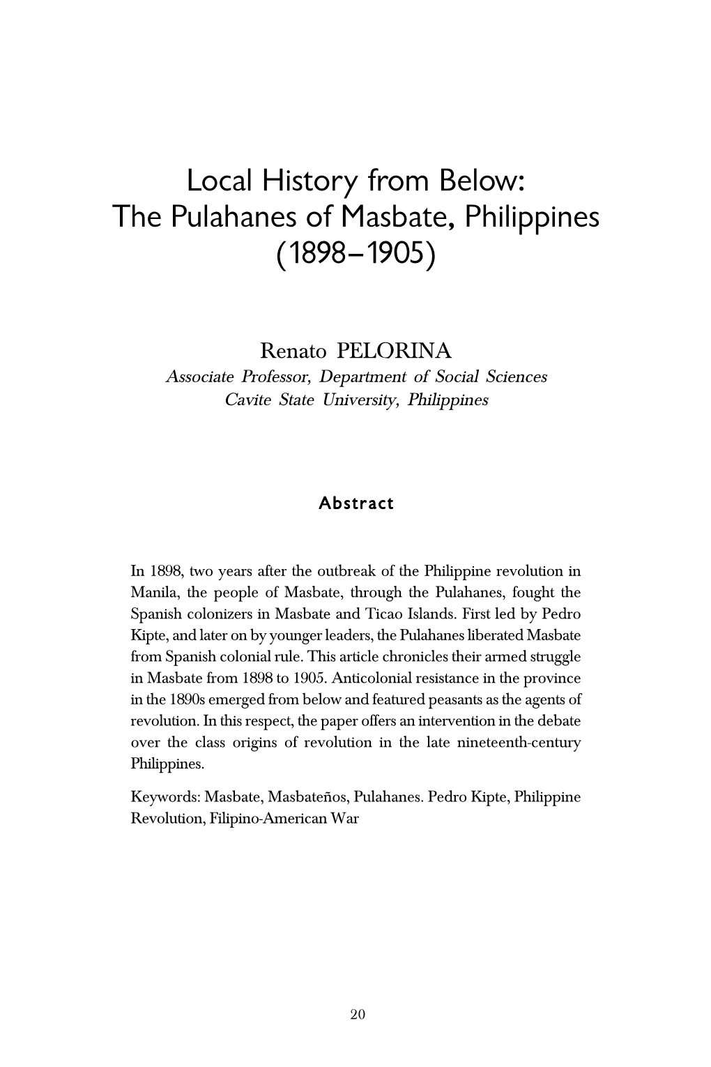 The Pulahanes of Masbate, Philippines (1898–1905)