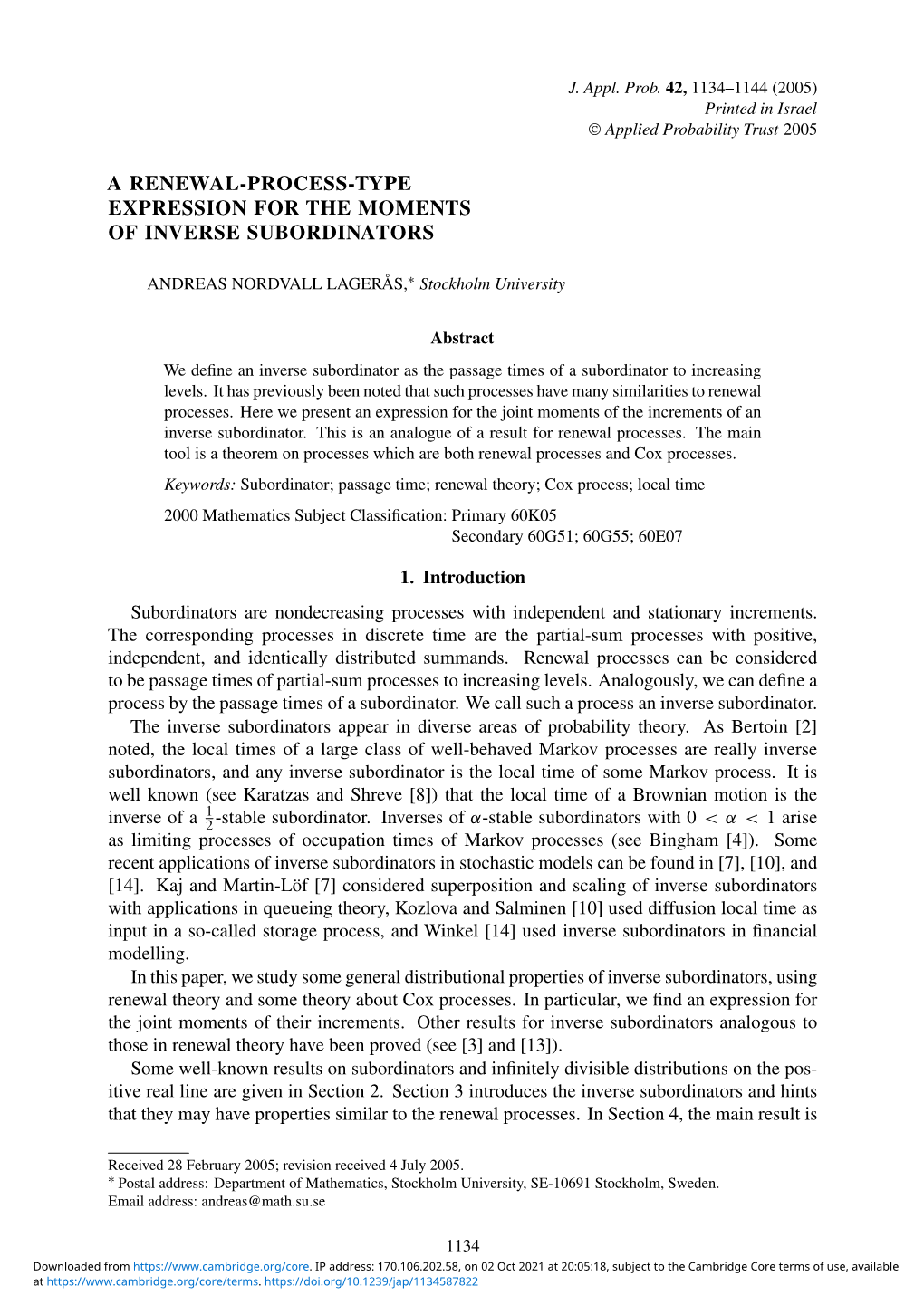 A Renewal-Process-Type Expression for the Moments of Inverse Subordinators