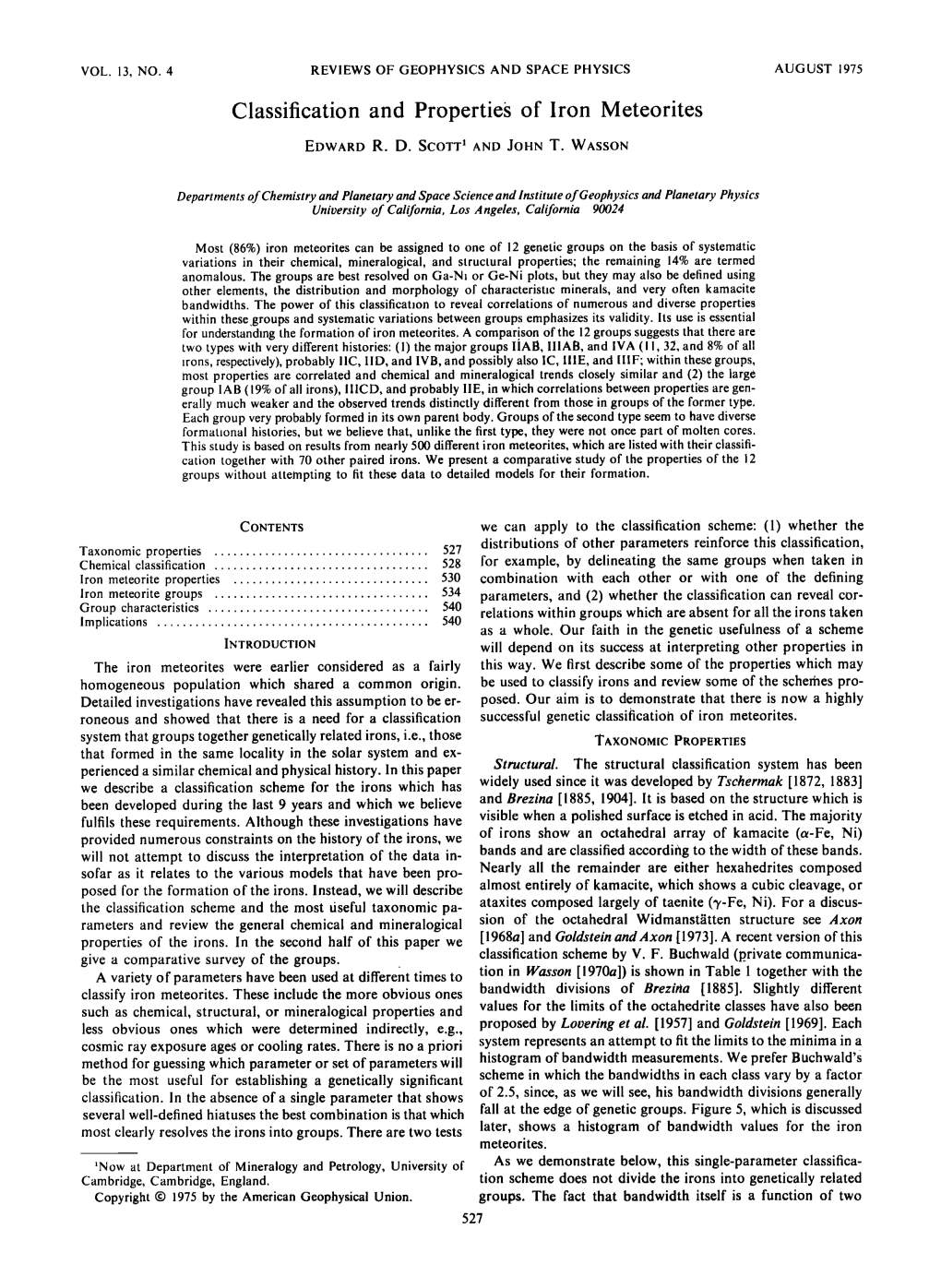 Classification and Properties of Iron Meteorites