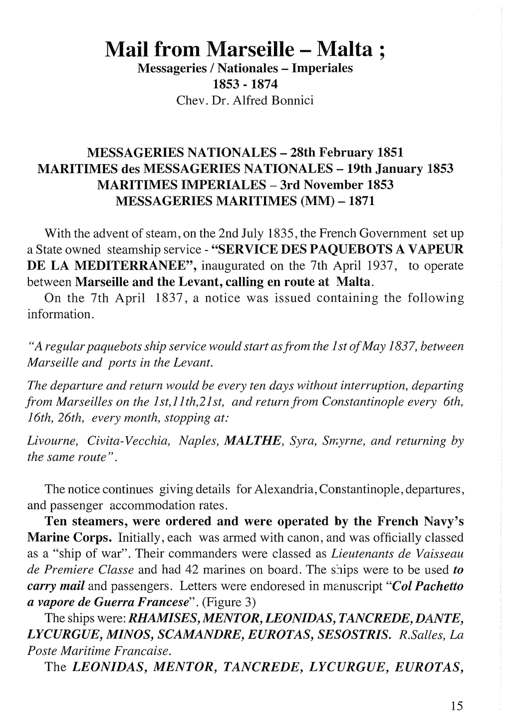 Mail from Marseille - Malta ; Messageries I Nationales - Lmperiales 1853-1874 Chev