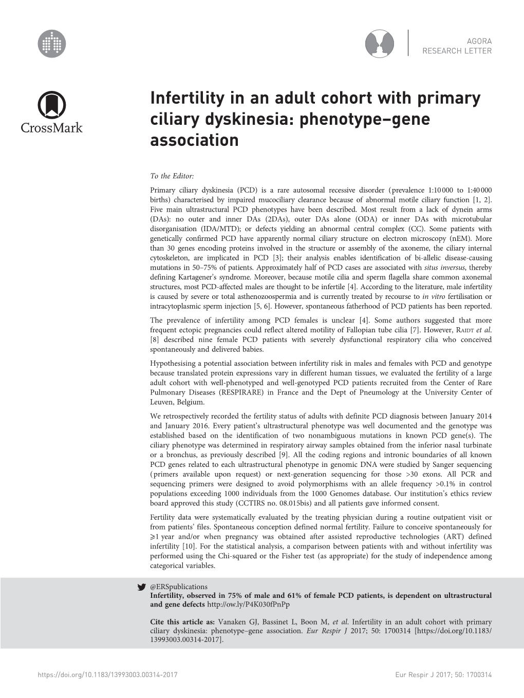 Infertility in an Adult Cohort with Primary Ciliary Dyskinesia: Phenotype–Gene Association